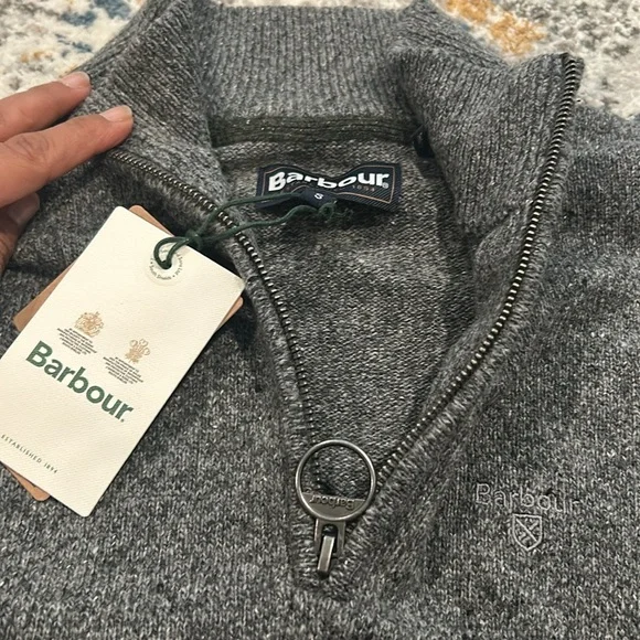 Barbour Tainshill Wool Half Zip Sweater Grey Size S Men’s Knit Jumper NWT Warm